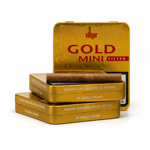 Villiger Gold Mini Filter Sigarillo 20s, kaliteli tütün harmanı ve filtreli yapısıyla premium sigarillo deneyimi sunuyor.
